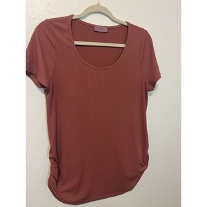 Ragdoll Maternity Rust Ribbed Knit Ruched Scoop Neck Short Sleeve T-Shirt